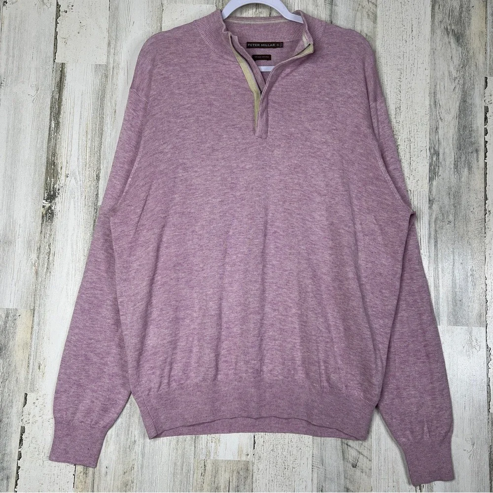 Peter Millar Mens XL Sweater Silk Wool Purple 1/4 Zip‎ Preppy Pullover